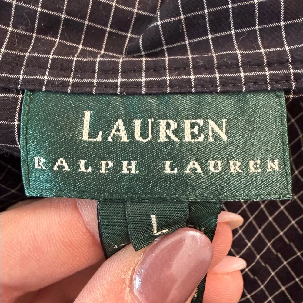 Lauren Ralph Lauren Women’s Black Grid Check Button Down Blouse Size L - Picture 10 of 13
